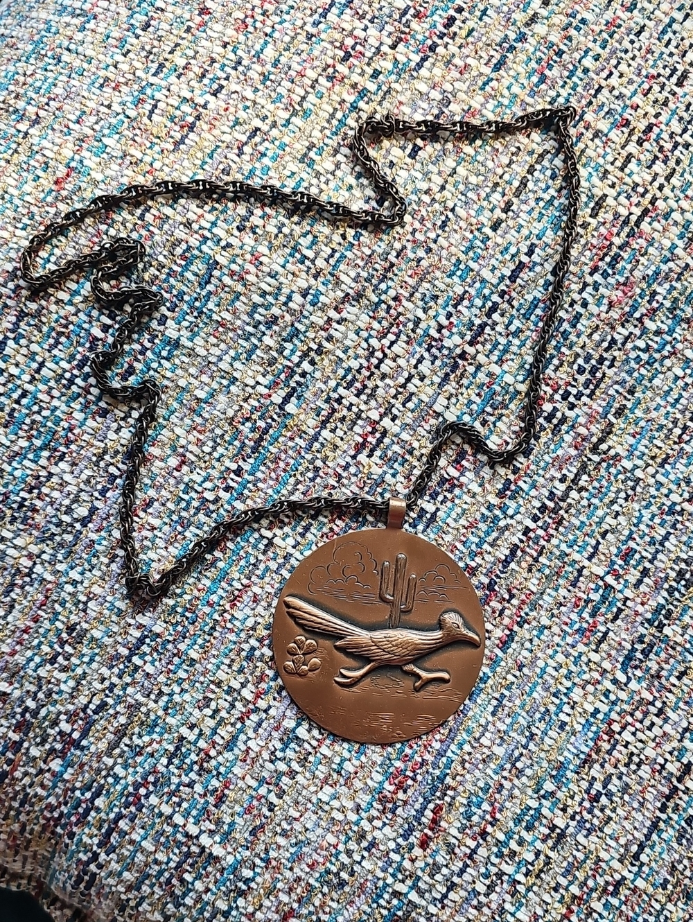 Bronze-tone Roadrunner Pendant Necklace 29" Chain